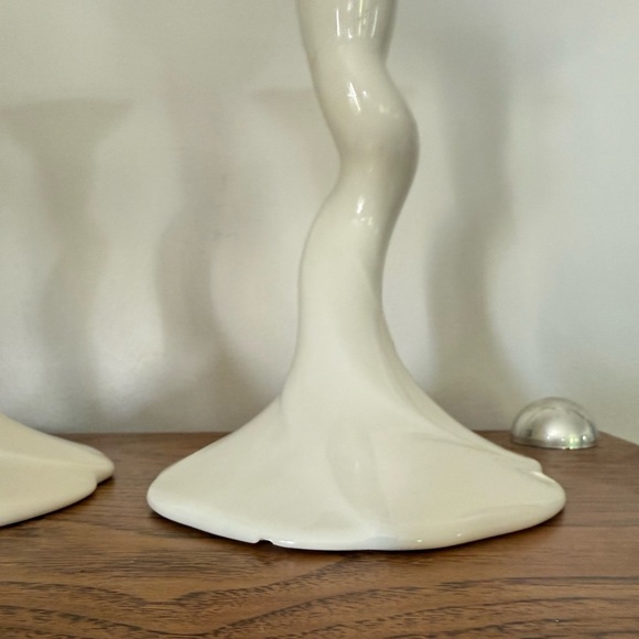 Cream Lilypad Pair Of Candlestick Holders Cottagecore - Picture 4 of 8